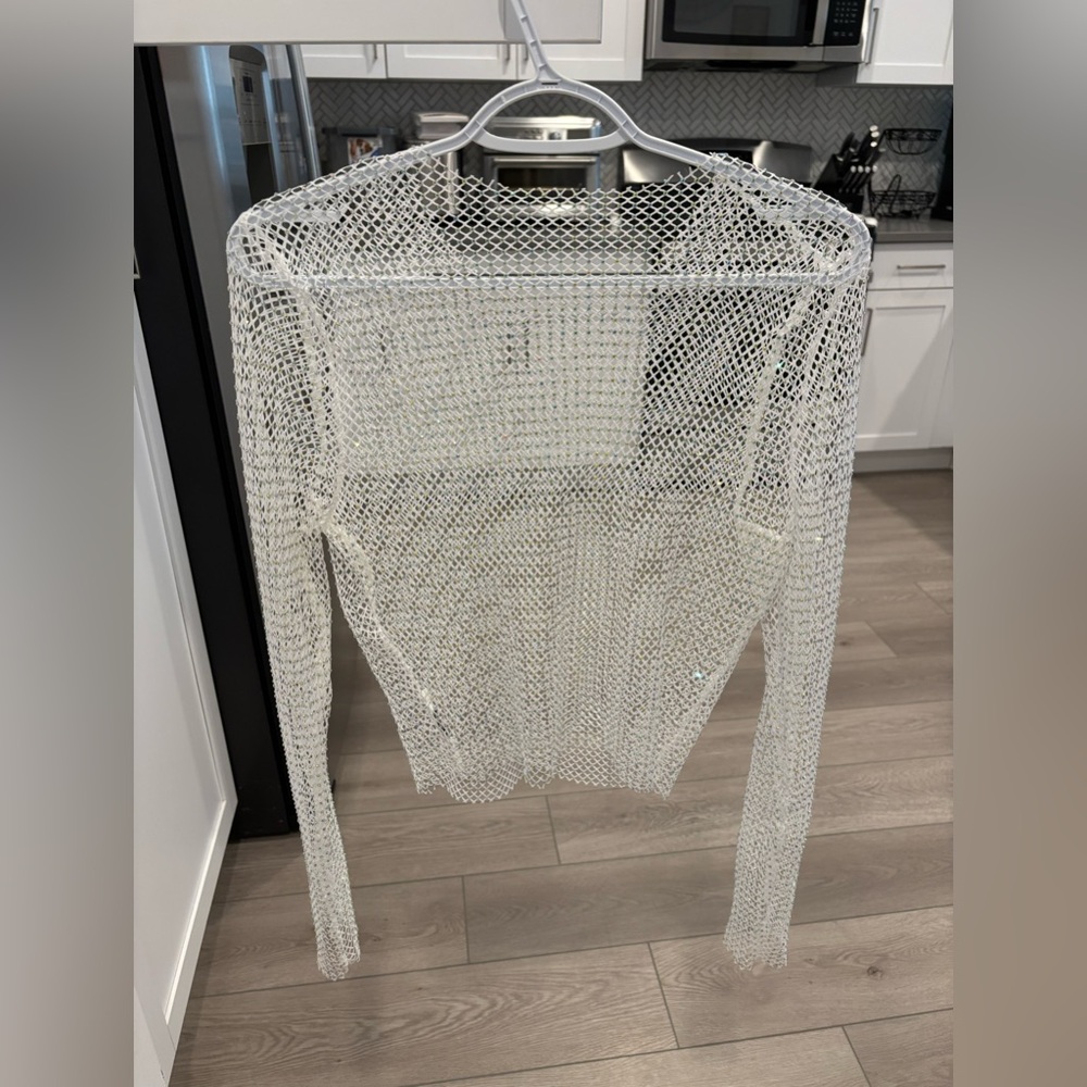 White Mesh Sparkle Long Sleeve